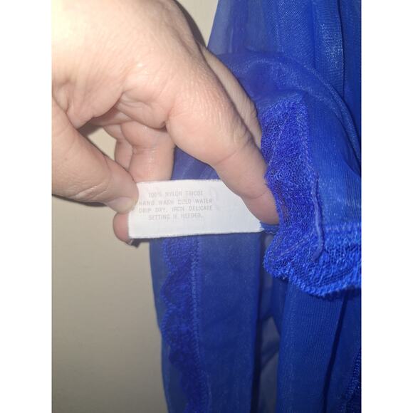 Vintage Janelle of California Royal Blue Cobalt Blue Lace Nightgown Suit Size 1X - Picture 9 of 12